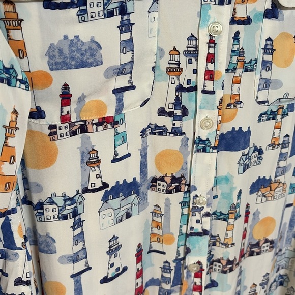 Chico's lighthouse motif button down modal blend shirt long sleeves pockets Lrg - Picture 7 of 14